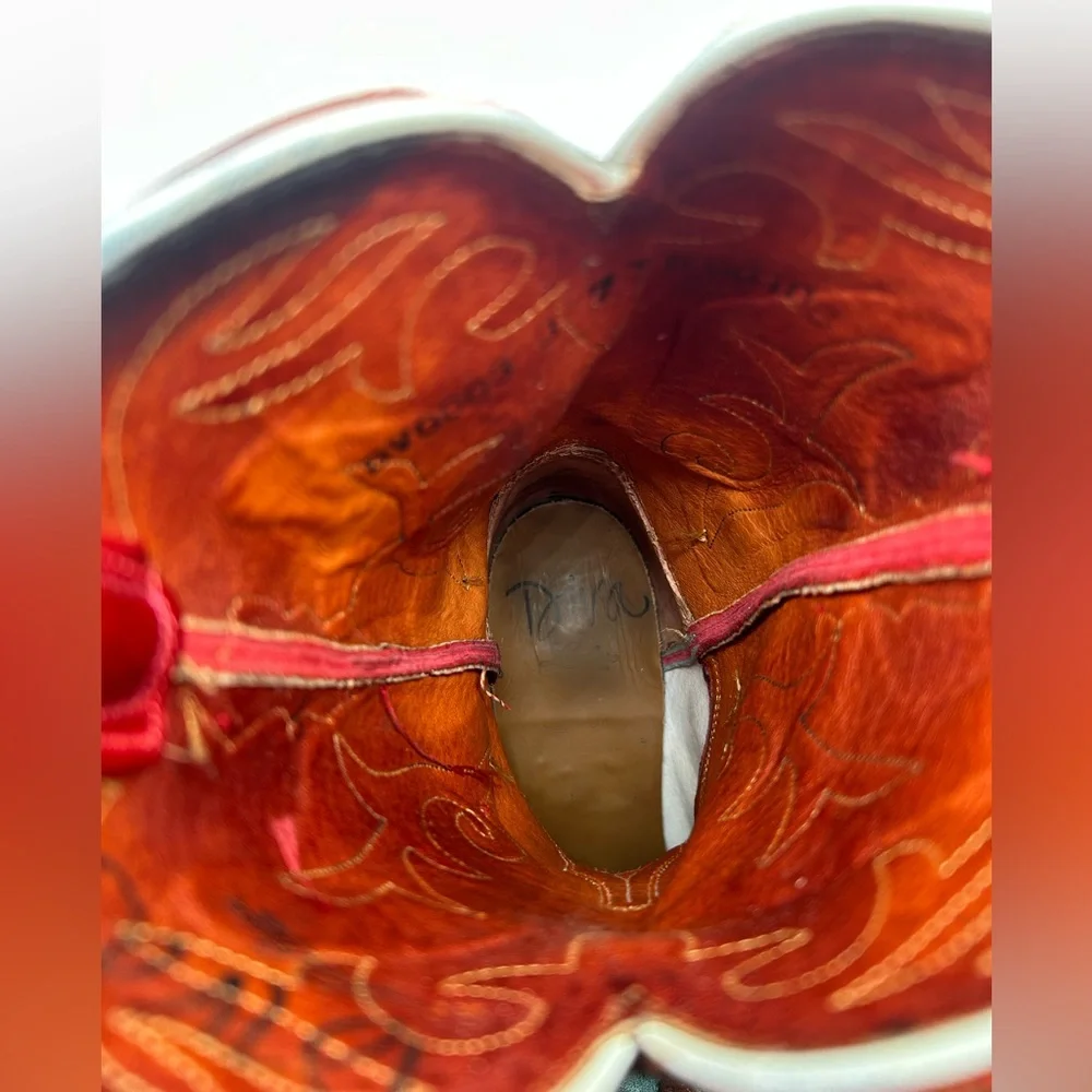 Lucchese Women’s Western Cowboy Boots Red Teal & Brown Distressed Leather Size 7 - Picture 16 of 17